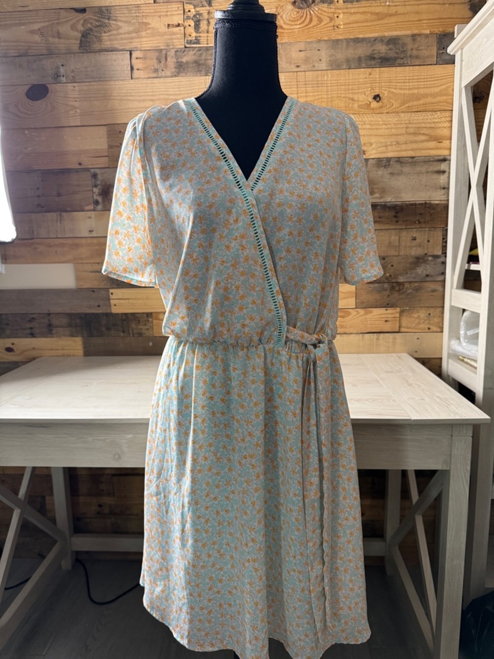 Sienna Sky Light Blue and Yellow Floral Wrap Midi Dress